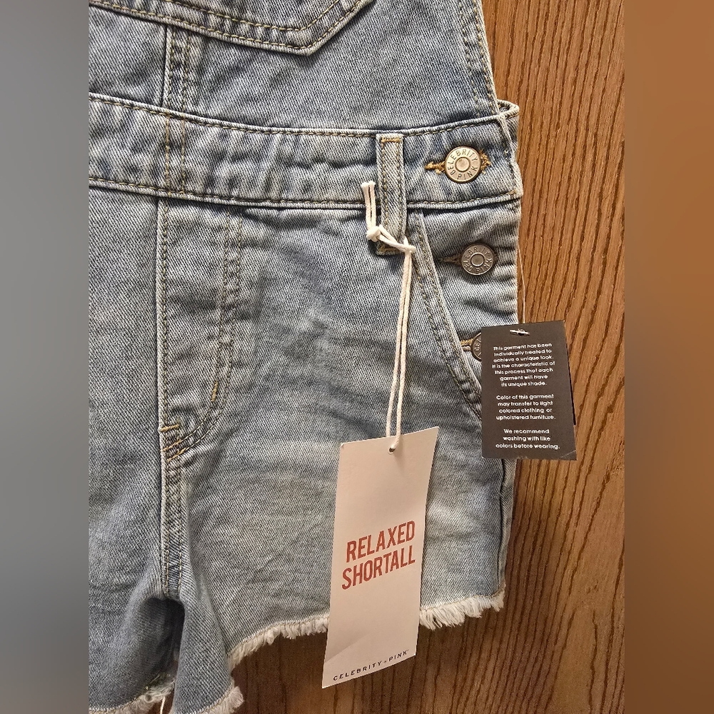 NWT Celebrity Pink Denim Short Overalls- Relaxed Shortall Size XXS - Picture 9 of 10